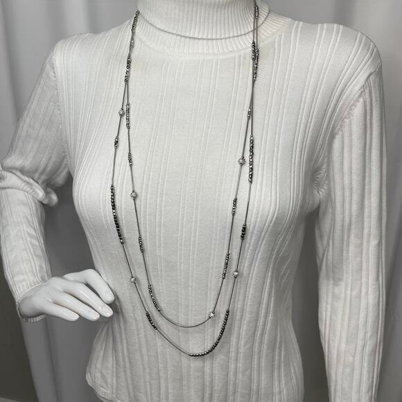 Chico's necklace signed costume jewelry silver tone multi strand simple beaded - Picture 2 of 16
